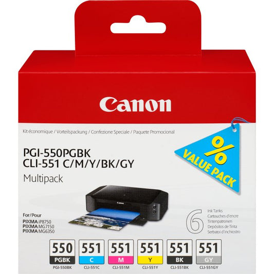 Canon 6496B005 Set 6 PGI-550/CLI-551PGBK/C/M/Y/BK/GY/MULTI PACK/VALUE, 8714574623207