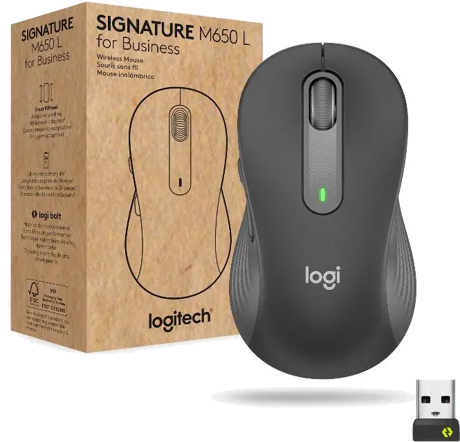 Logitech 910-006274 Signature M650 Wireless Mouse for Business, Graphite, medium, 5099206097254