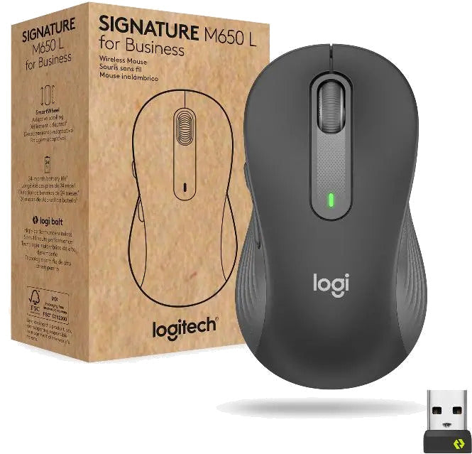 Logitech 910-006274 Signature M650 Wireless Mouse for Business, Graphite, medium, 5099206097254