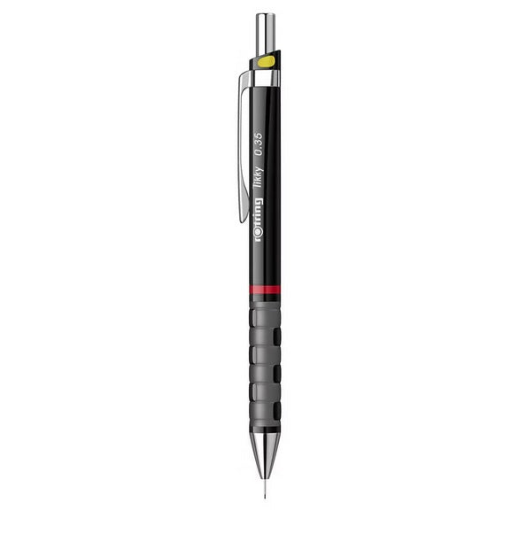 Rotring RO7704xxx Creion mecanic Rotring 0.35mm TIKKY 3, corp plastic NEGRU, accesorii metalice, 3501170770498