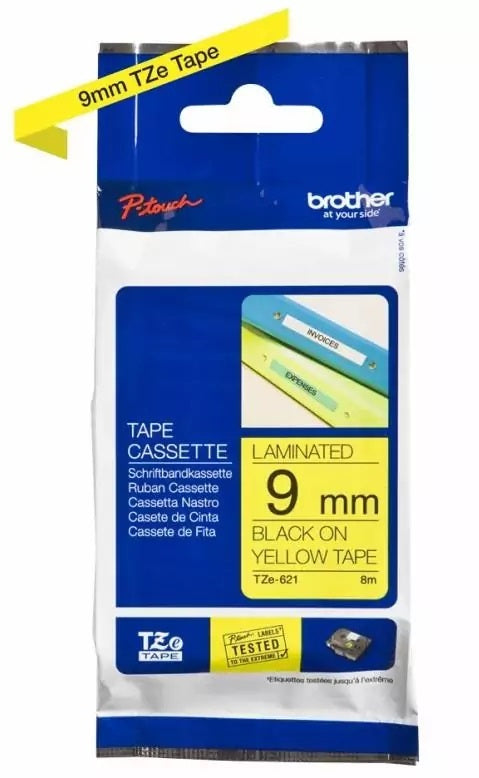 Brother TZE621 TZE-621 Banda laminata negru pe galben, 9mm/ 8m, 4977766686655