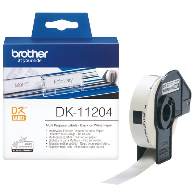 Brother DK11204 Etichete de hartie multifunctionale 17mm x 54 mm negru/alb 400b, 4977766755368 4977766628167