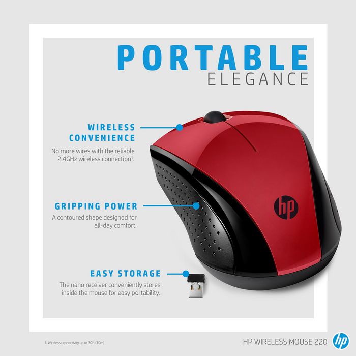 HP 7KX10AA#ABB Wireless Mouse 220 Sunset Red, 193905408610