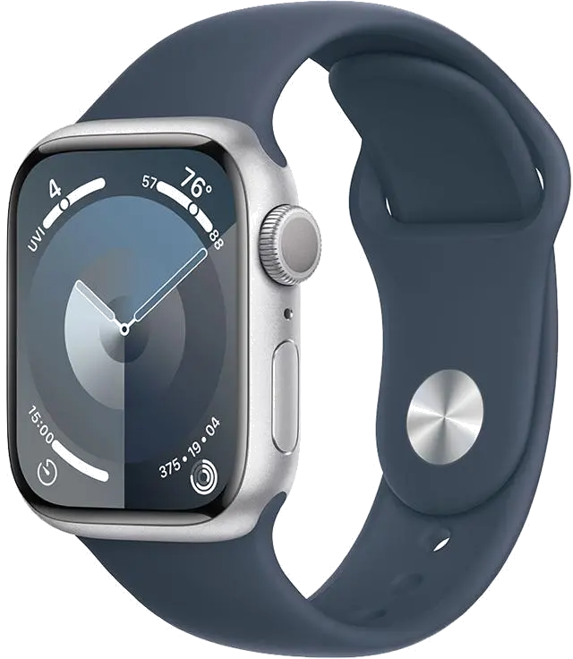 Apple MR903QP/A Apple Watch S9 GPS 41mm Silver Alu Case w Storm Blue Sport Band S/M, 195949030161