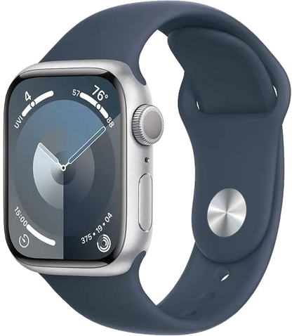 Apple MR903QP/A Apple Watch S9 GPS 41mm Silver Alu Case w Storm Blue Sport Band S/M, 195949030161