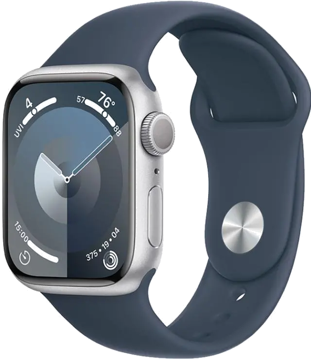 Apple MR9D3QP/A Apple Watch S9 GPS 45mm Silver Alu Case w Storm Blue Sport Band S/M, 195949031489