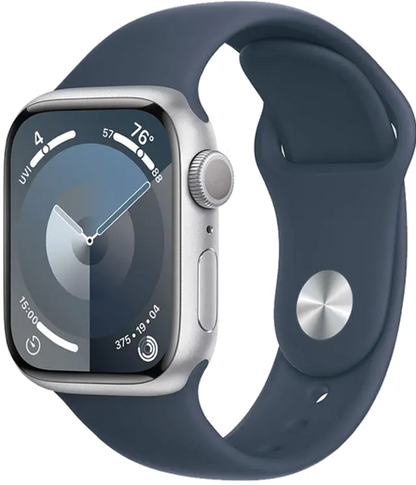 Apple MR9D3QP/A Apple Watch S9 GPS 45mm Silver Alu Case w Storm Blue Sport Band S/M, 195949031489