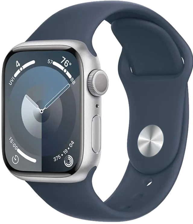 Apple MR9D3QP/A Apple Watch S9 GPS 45mm Silver Alu Case w Storm Blue Sport Band S/M, 195949031489