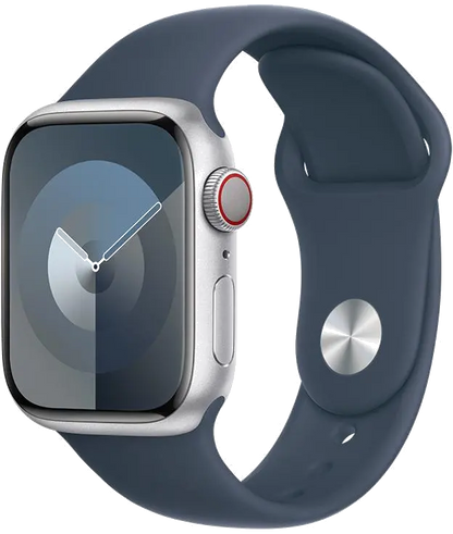 Apple MRHW3QP/A Apple Watch S9 Cellular 41mm Silver Alu Case w Storm Blue Sport Band M/L, 195949022302