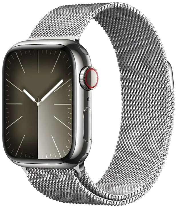 Apple MRJ43QP/A Apple Watch S9 Cellular 41mm Silver Stainless Steel Case w Silver Milanese Loop, 195949023071