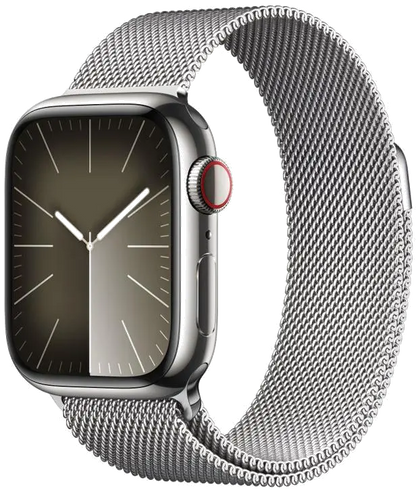 Apple MRJ43QP/A Apple Watch S9 Cellular 41mm Silver Stainless Steel Case w Silver Milanese Loop, 195949023071