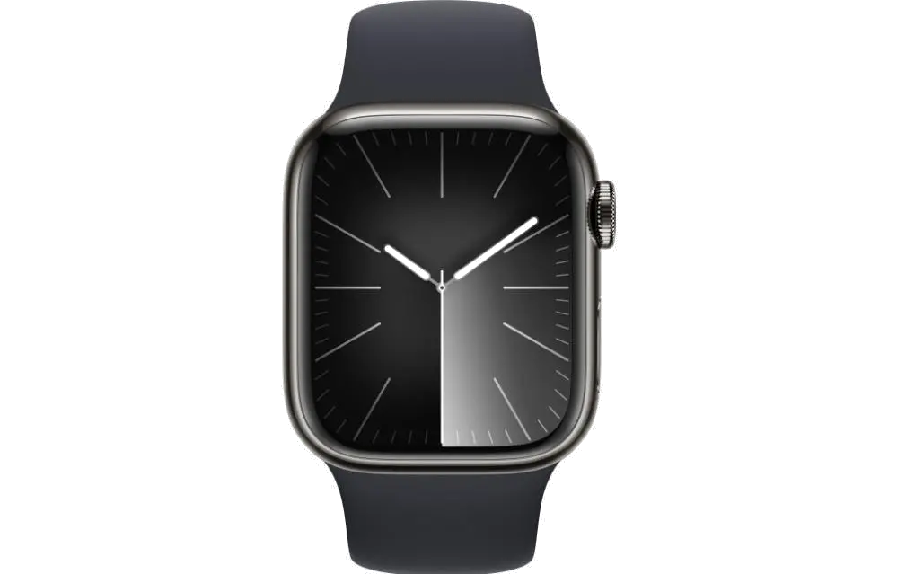 Apple MRJ83QP/A Apple Watch S9 Cellular 41mm Graphite Stainless Steel Case w Midnight Sport Band, 195949023514