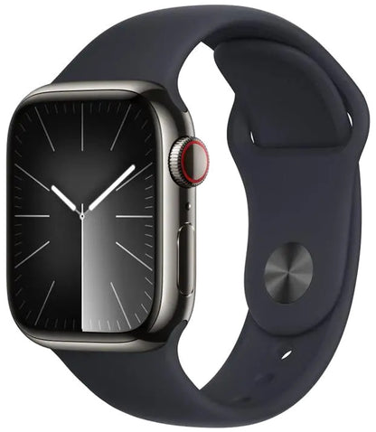 Apple MRJ83QP/A Apple Watch S9 Cellular 41mm Graphite Stainless Steel Case w Midnight Sport Band, 195949023514