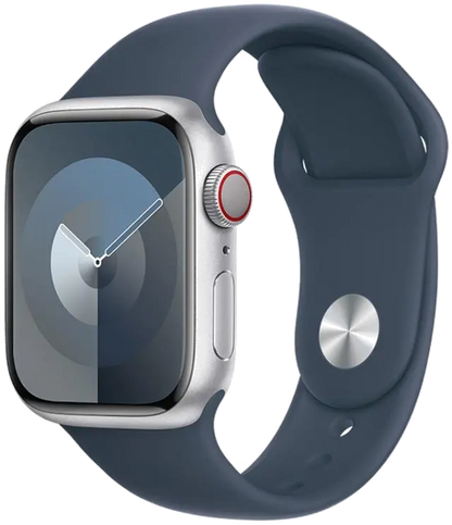 Apple MRMG3QP/A Apple Watch S9 Cellular 45mm Silver Alu Case w Storm Blue Sport Band S/M, 195949024627