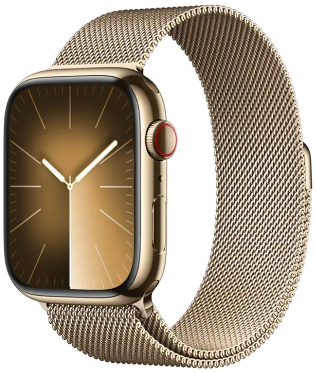 Apple MRMU3QP/A Apple Watch S9 Cellular 45mm Gold Stainless Steel Case w Gold Milanese Loop, 195949025839