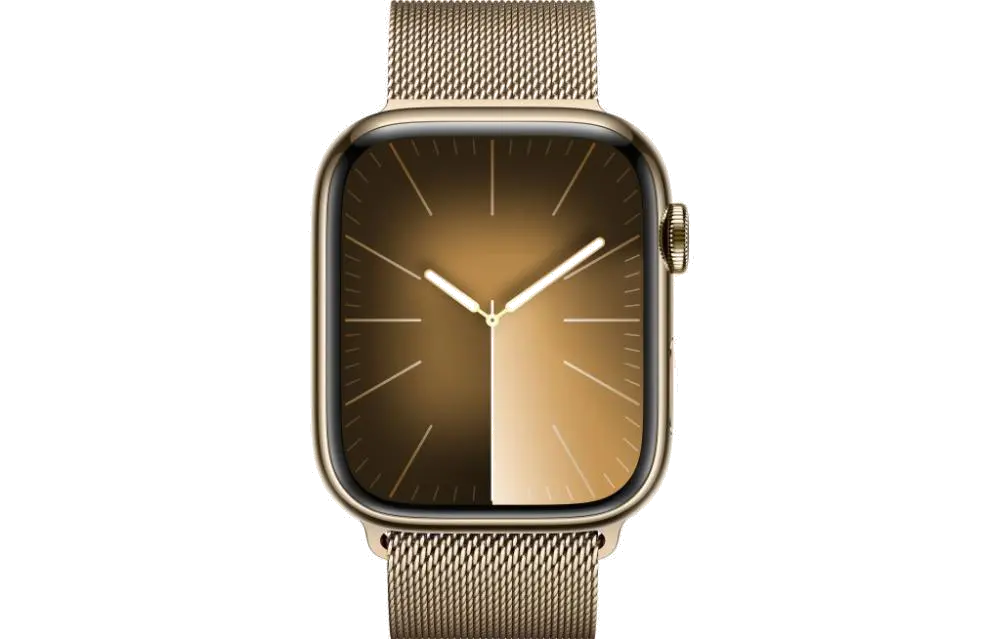 Apple MRMU3QP/A Apple Watch S9 Cellular 45mm Gold Stainless Steel Case w Gold Milanese Loop, 195949025839