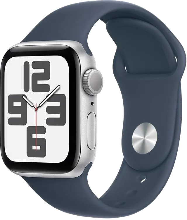 Apple MRE13QP/A Apple Watch SE2 v2 GPS 40mm Silver Alu Case w Storm Blue Sport Band S/M, 195949003905