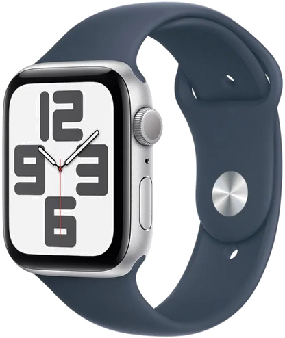 Apple MREC3QP/A Apple Watch SE2 v2 GPS 44mm Silver Alu Case w Storm Blue Sport Band S/M, 195949004896