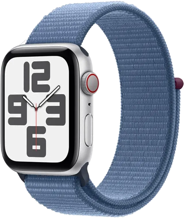 Apple MRHM3QP/A Apple Watch SE2 v2 Cellular 44mm Silver Alu Case w Winter Blue Sport Loop, 195949007811