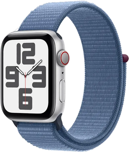 Apple MRHM3QP/A Apple Watch SE2 v2 Cellular 44mm Silver Alu Case w Winter Blue Sport Loop, 195949007811