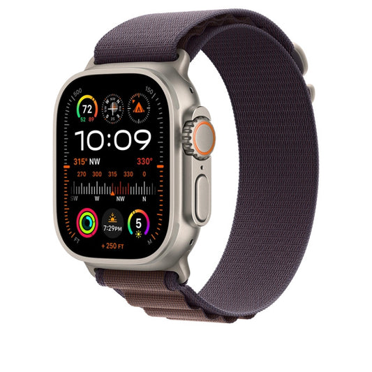 Apple MRER3WB/A Apple Watch Ultra2 Cellular, 49mm Titanium Case w Indigo Alpine Loop Small, 194253828419