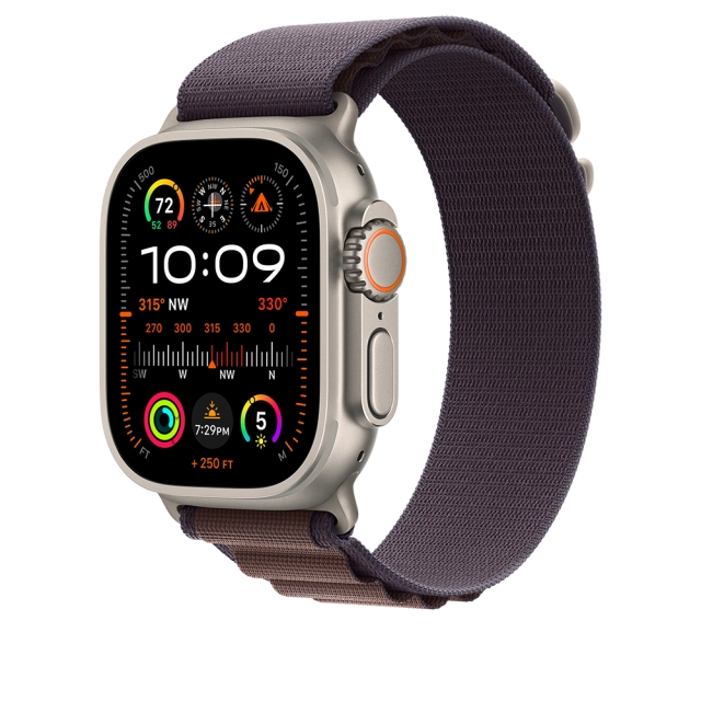 Apple MRET3WB/A Apple Watch Ultra2 Cellular, 49mm Titanium Case w Indigo Alpine Loop Medium, 194253828778