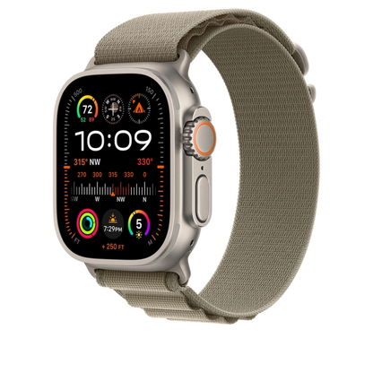 Apple MREX3WB/A Apple Watch Ultra2 Cellular, 49mm Titanium Case w Olive Alpine Loop Small, 194253829492