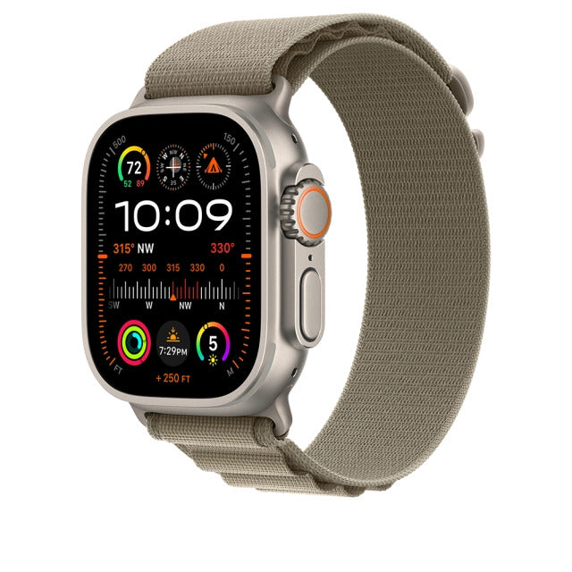 Apple MREX3WB/A Apple Watch Ultra2 Cellular, 49mm Titanium Case w Olive Alpine Loop Small, 194253829492