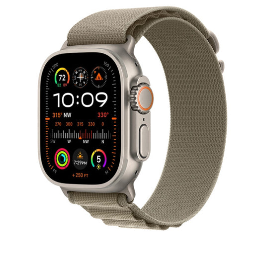 Apple MREY3WB/A Apple Watch Ultra2 Cellular, 49mm Titanium Case w Olive Alpine Loop Medium, 194253829850