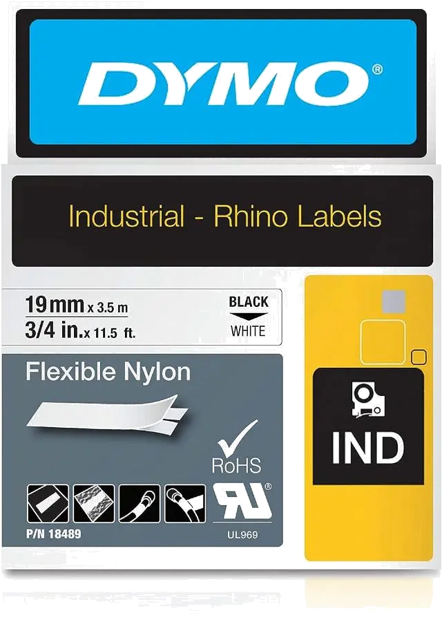 DYMO 18489 RHINO 18489 flexible nylon tape black on white 19mm, 3.5m, 071701184894