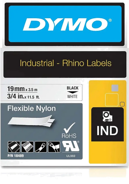 DYMO 18489 RHINO 18489 flexible nylon tape black on white 19mm, 3.5m, 071701184894