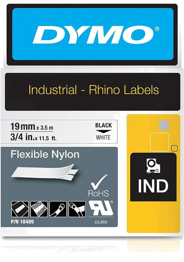 DYMO 18489 RHINO 18489 flexible nylon tape black on white 19mm, 3.5m, 071701184894