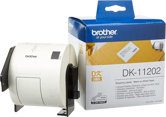 Brother DK11202 DK-11202 Banda etichete pentru colete, pretaiate, 62mmx100mm, negru / al, 4977766628143