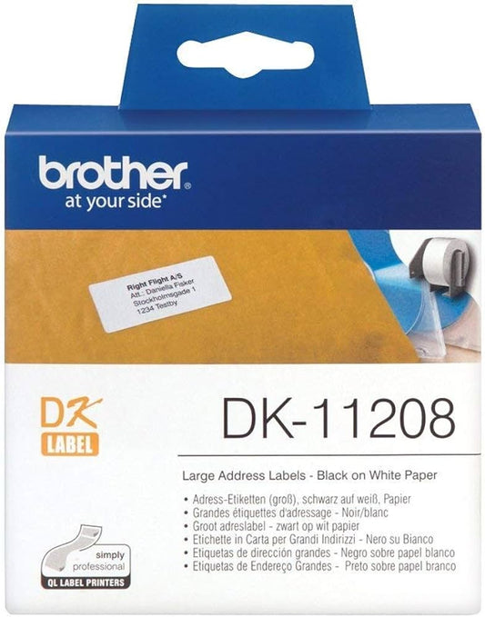 Brother DK11208 DK-11208 Banda etichete pentru adrese pretaiate 38mmx90mm, negru / alb, 400 buc, 4977766628129