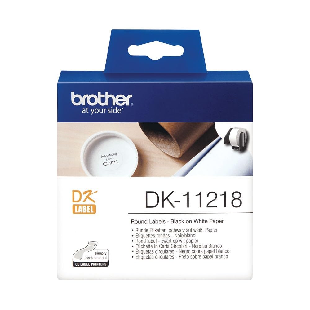 Brother DK11218 DK-11218 Banda etichete rotunde, pretaiate, diametru 24mm, negru / alb, 1000 buc, 4977766634557