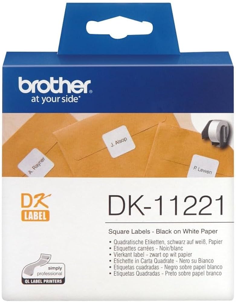 Brother DK11221 DK-11221 Banda etichete pretaiate 23mmx23mm, negru / alb, 1000 buc/rola, 4977766655934