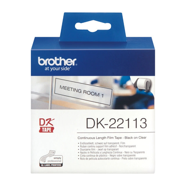 Brother DK22113 DK-22113 Banda continua laminata 62mm x 15.24m, negru/transparent, 4977766628235