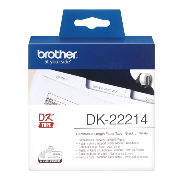 Brother DK22214 DK-22214 Banda continua de hartie 12mm x 30,48m, negru/alb, 4977766628525