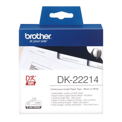 Brother DK22214 DK-22214 Banda continua de hartie 12mm x 30,48m, negru/alb, 4977766628525