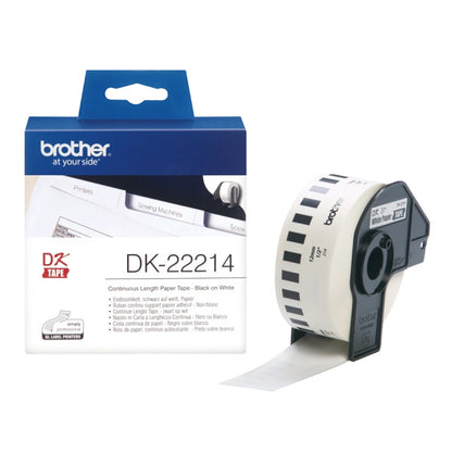 Brother DK22214 DK-22214 Banda continua de hartie 12mm x 30,48m, negru/alb, 4977766628525