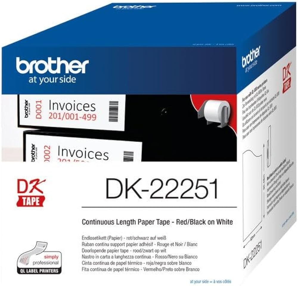 Brother DK22251 DK-22251 Banda continua laminata 62 mm / 15,24 m, bicolora (negru si rosu) / alb, 4977766766746