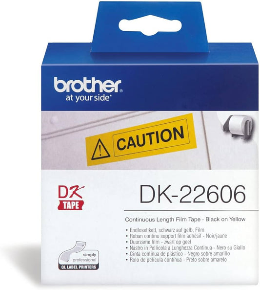 Brother DK22606 DK-22606 Banda continua laminata 62 mm / 15,24 m, negru/galben, 4977766628228