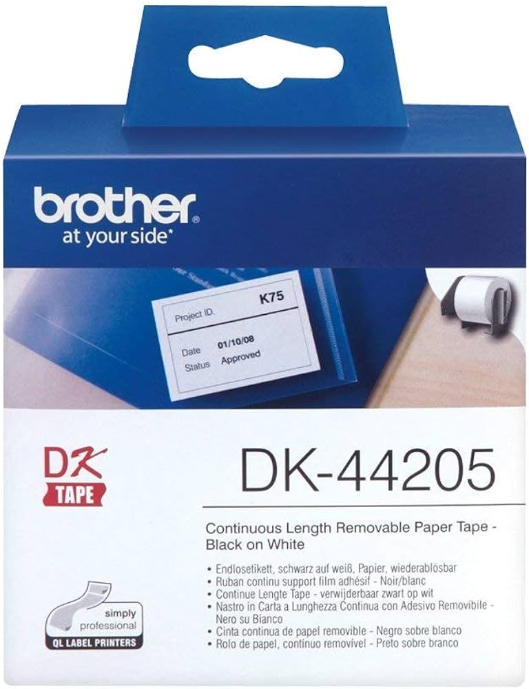 Brother DK44205 DK-44205 Banda continua de etichete detasabile 62mm / 30,48m, negru/alb, 4977766635127