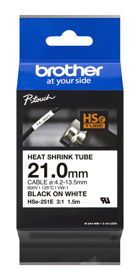 Brother HSE251E HSE-251E Banda cu tub, termocontractibila, negru pe alb , 21mm / 1.5m, 4977766822848