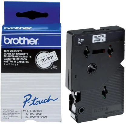 Brother TC291 TC-291 Banda laminata negru pe alb, 12mm/7.7m, 4977766050708