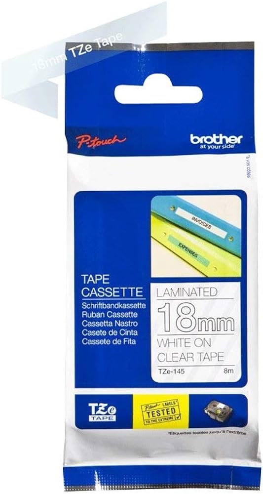 Brother TZE145 TZE-145 Banda laminata alb pe transparent, 18mm/8m, 4977766684965