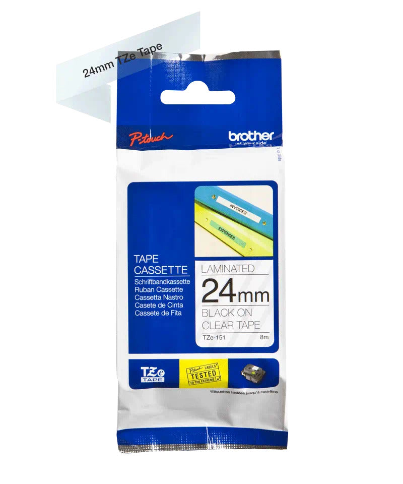 Brother TZE151 TZE-151 Banda laminata negru pe transparent 24mm/8m, 4977766684996