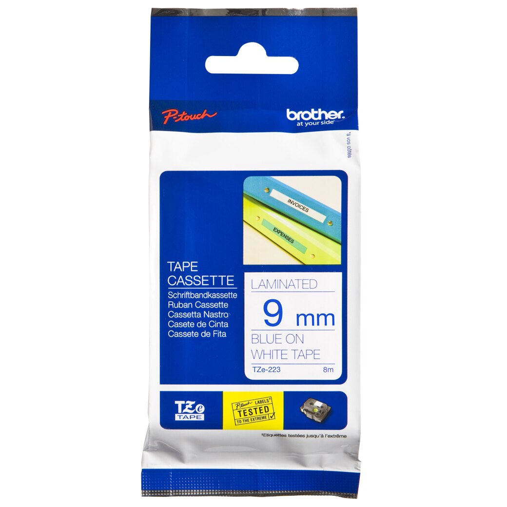 Brother TZE223 TZE-223 Banda laminata albastru pe alb, 9mm/ 8m, 4977766685146