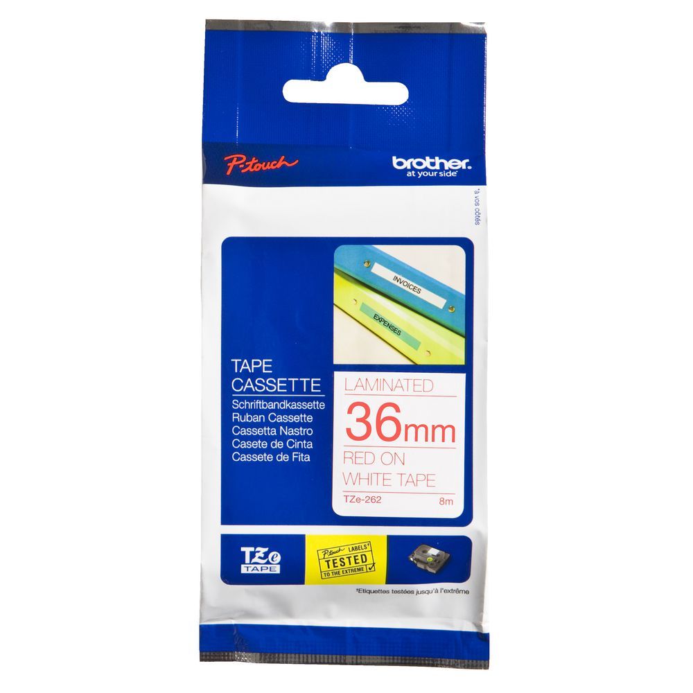 Brother TZE262 TZE-262 Banda laminata rosu pe alb, 36mmx8m, 4977766685573