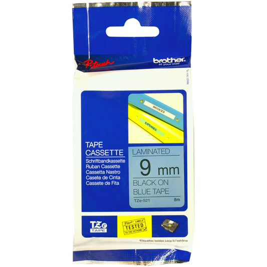 Brother TZE521 TZE-521 Banda laminata negru pe albastru, 9mm/ 8m, 4977766686419